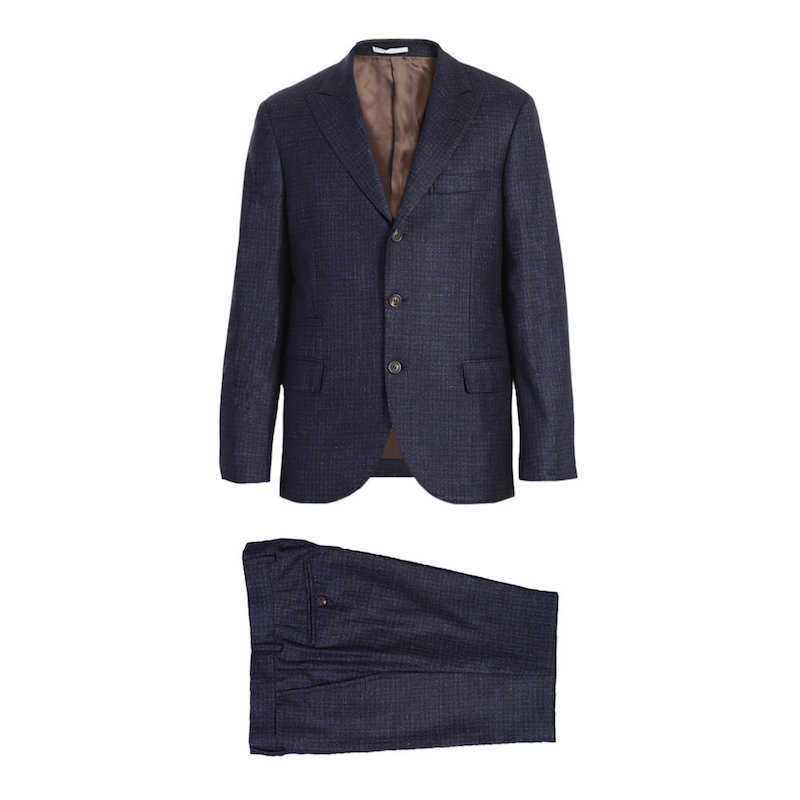 Suits - Brunello Cucinelli - Blue wool and silk micro checks sui